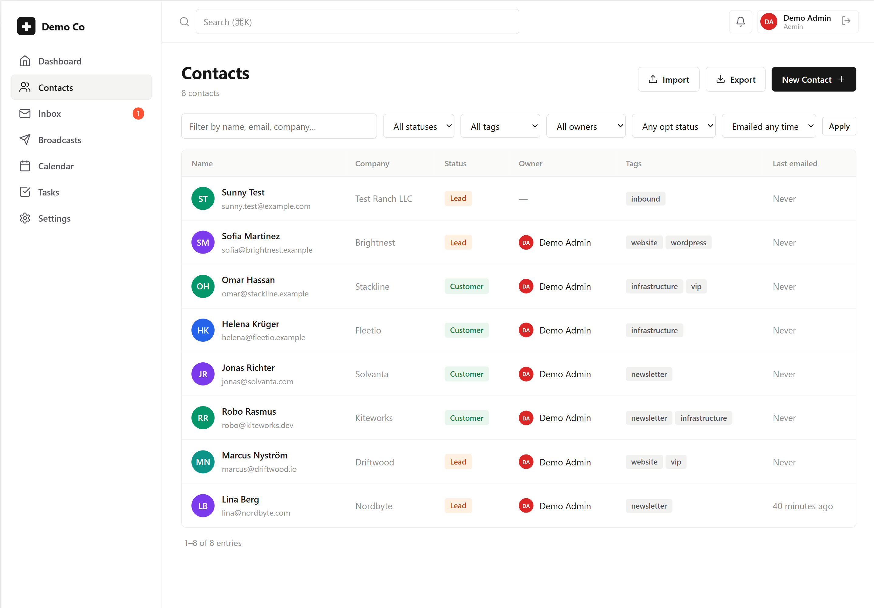 The KruxCRM dashboard